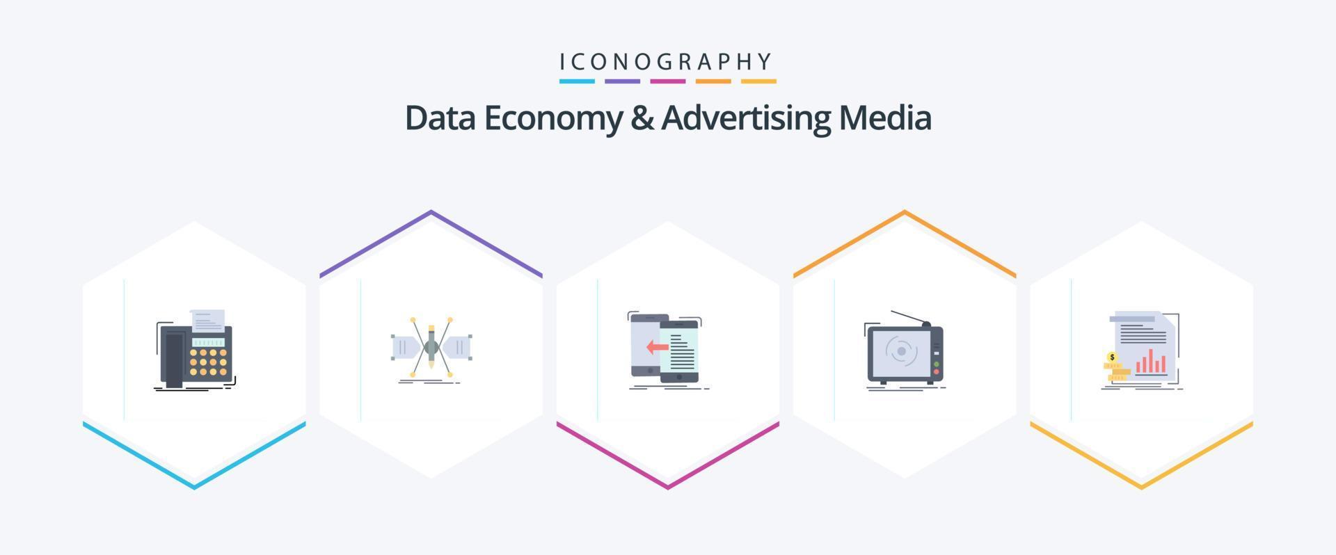 data ekonomi och reklam media 25 platt ikon packa Inklusive reklam. tv. skiss. flytta. mobil vektor