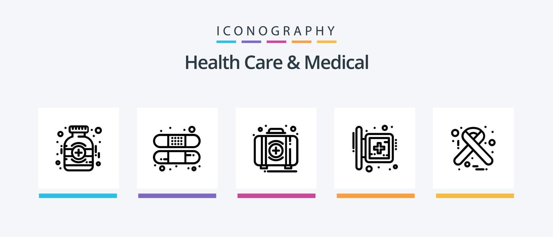 Symbolpaket für Gesundheitswesen und medizinische Linie 5, einschließlich Gesundheitswesen. medizinisch. Telefon. Erste. Hilfe. kreatives Symboldesign vektor