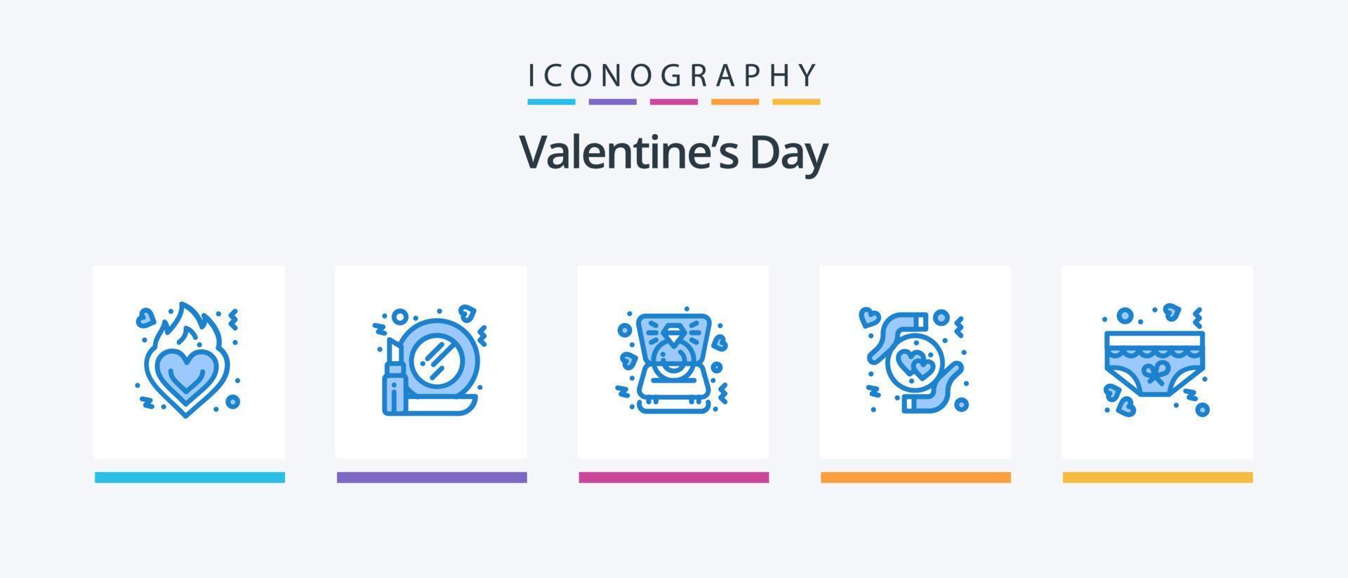 valentines dag blå 5 ikon packa Inklusive kärlek. hjärta. hjärta. kärlek. vård. kreativ ikoner design vektor