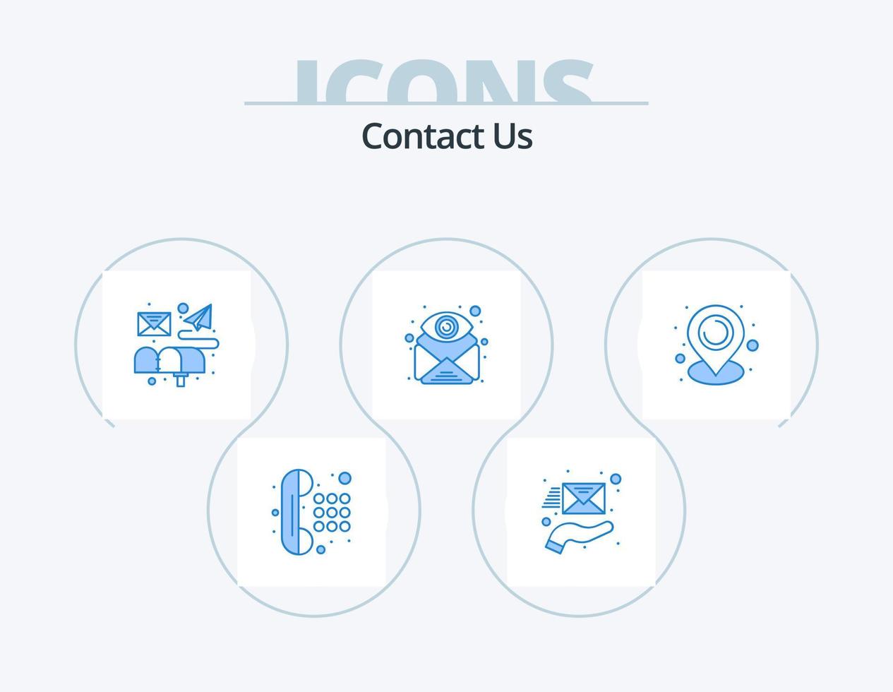 Kontakt oss blå ikon packa 5 ikon design. plats. hitta. låda. öga. anknytning vektor