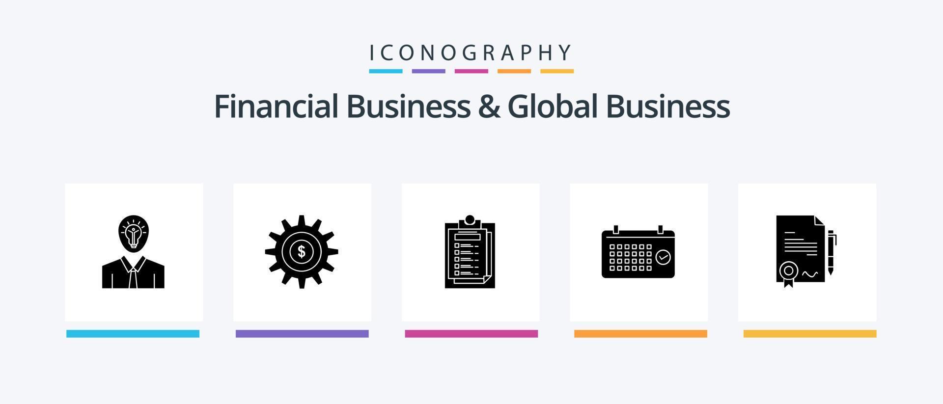 Symbolpaket für Finanzgeschäfte und globales Geschäft Glyphe 5 einschließlich Zeit. Monat. Erfolg. Datum. Datei. kreatives Symboldesign vektor