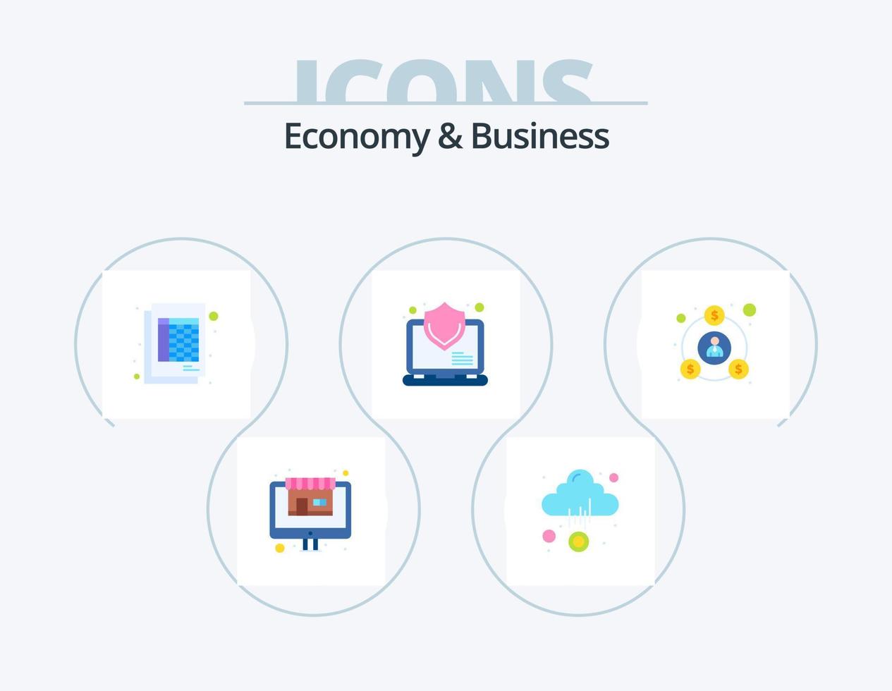 ekonomi och företag platt ikon packa 5 ikon design. finansiera. säkerhet. dokumentera. säkerhet. dator vektor