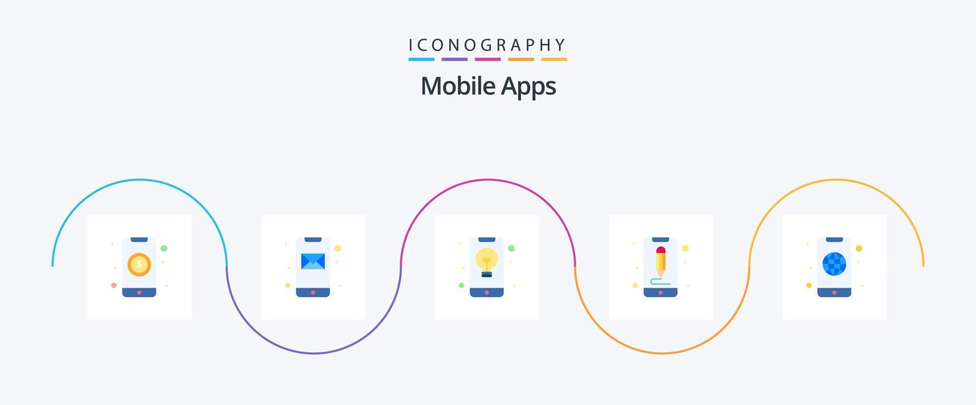 Mobile Apps Flat 5 Icon Pack inklusive UX. Schnittstelle. Anwendung. bearbeiten. online vektor