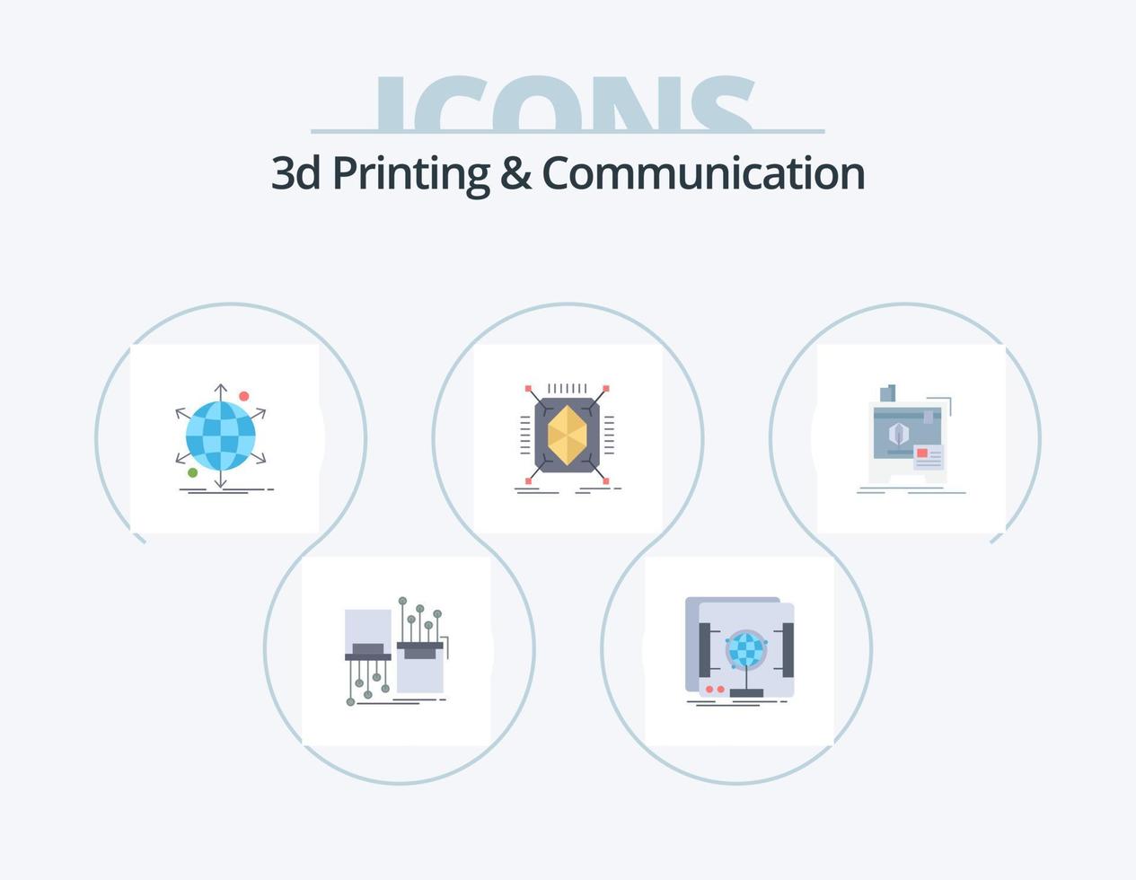 3D-Druck und Kommunikation Flat Icon Pack 5 Icon Design. schnell. Objekt. Scan. Netz. Netz vektor
