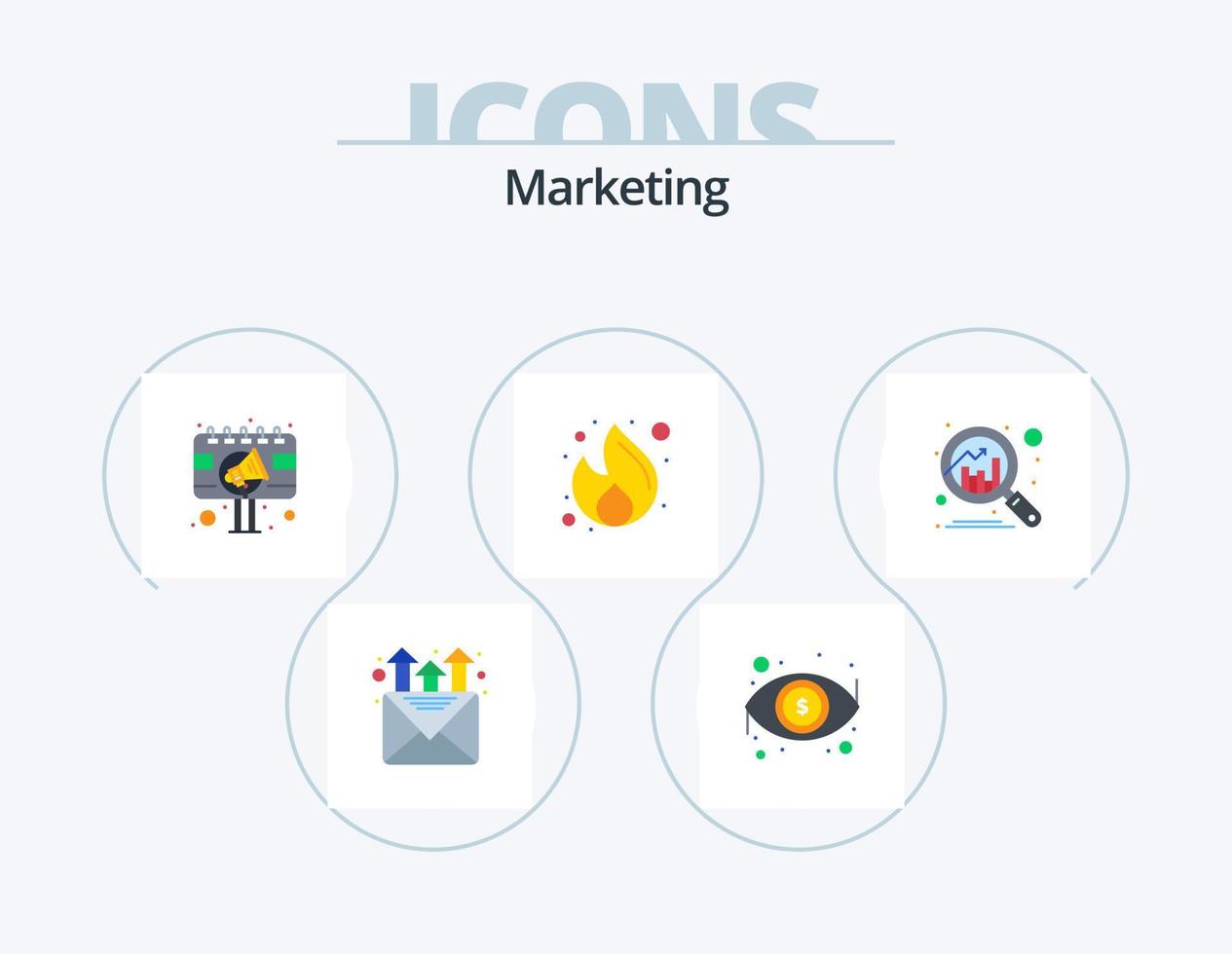 marknadsföring platt ikon packa 5 ikon design. analyser. pengar. annons. marknadsföring. företag vektor