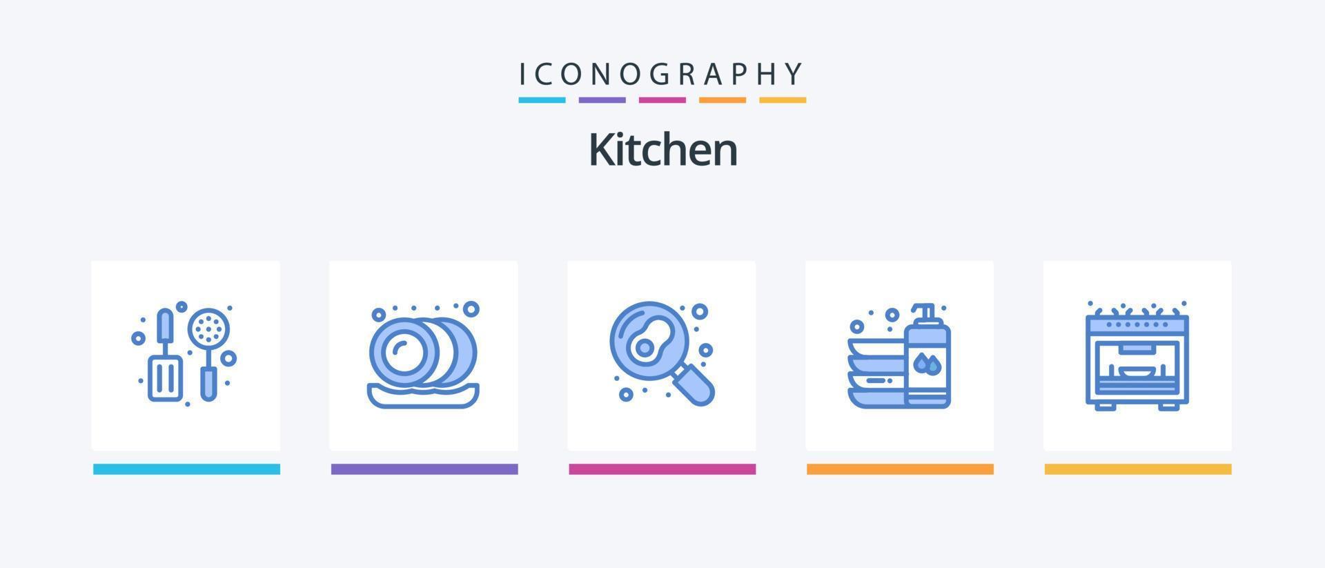 Kitchen Blue 5 Icon Pack inklusive Backofen. Küche. Pfanne. waschen. Gericht. kreatives Symboldesign vektor