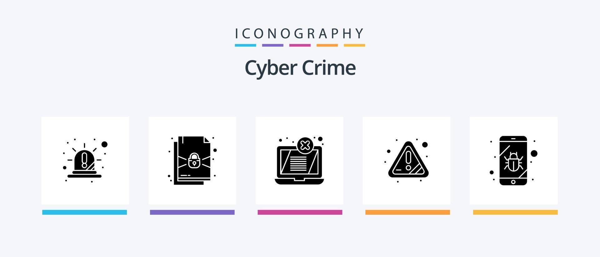 cyber brottslighet glyf 5 ikon packa Inklusive mobil. fel. visa. uppmärksamhet. varna. kreativ ikoner design vektor