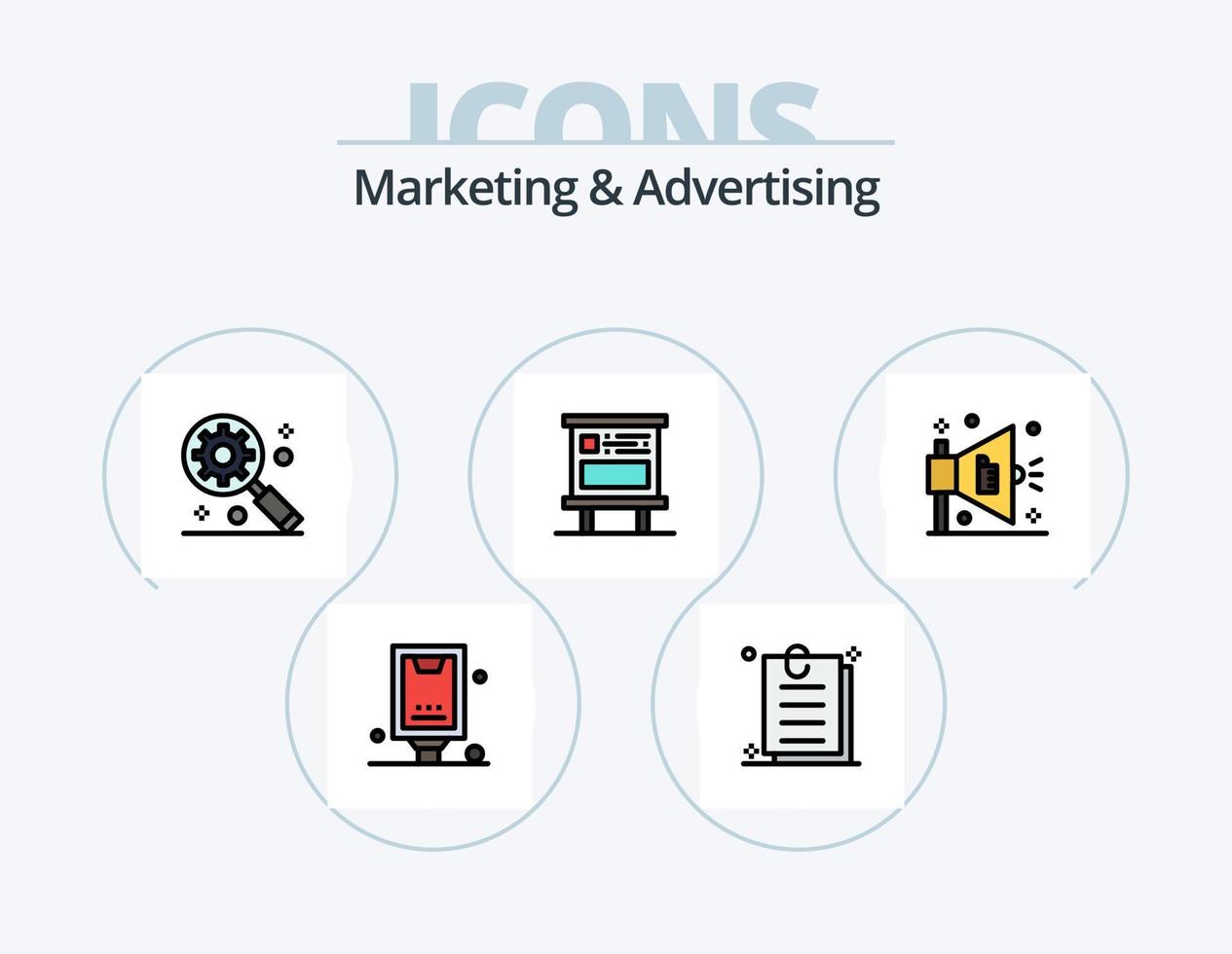 Marketing- und Werbelinie gefüllt Icon Pack 5 Icon Design. Netz. Geldautomat. Geschäft. Videoanleitungen. Social-Media-Marketing vektor