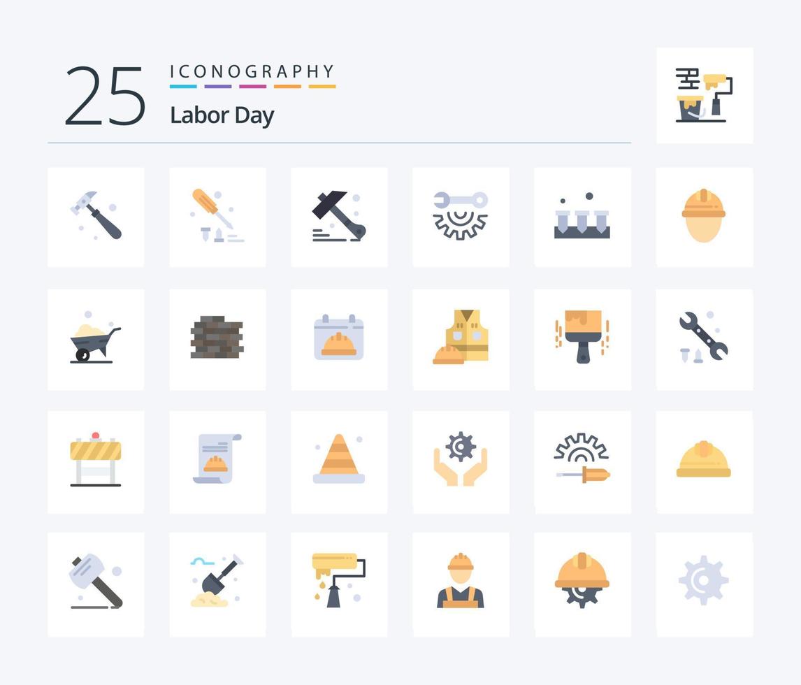 Labor Day 25 Flat Color Icon Pack inklusive Hardware. Konstruktion. Hammer. schrauben. Handwerkzeuge vektor