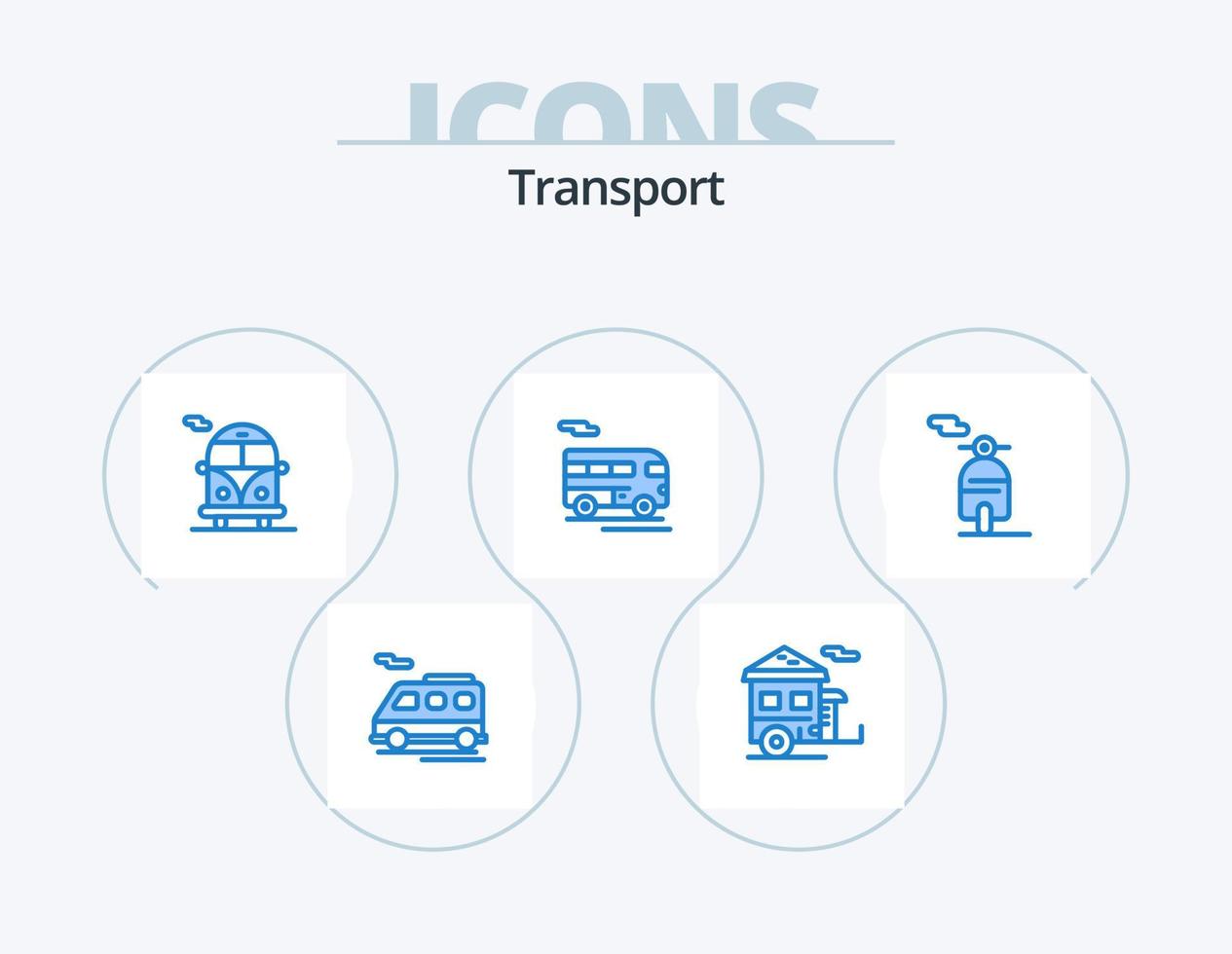 Transport blau Icon Pack 5 Icon Design. Transport. Motor. Bus. Fahrzeug. Coach vektor