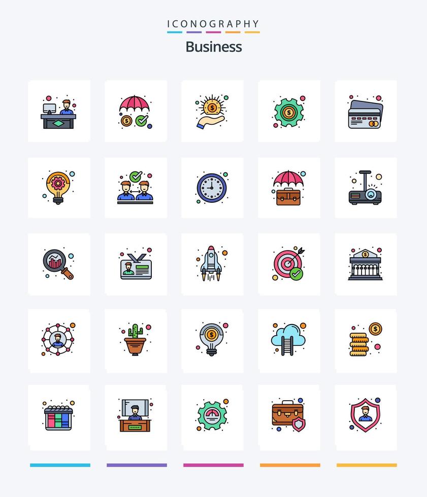 kreatives Geschäft 25 Zeilen gefülltes Icon Pack wie Kreditkarte. Einstellungen. Geschäft. Optionen. Gang vektor