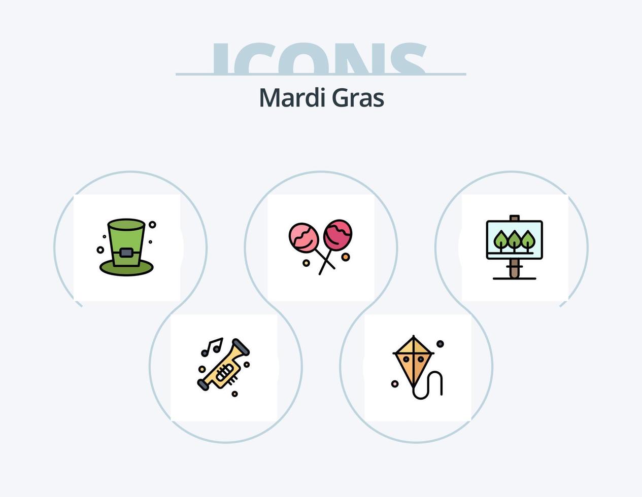 Mardi Gras Linie gefüllt Icon Pack 5 Icon Design. . Beifall. gegenwärtig. Champagnergläser. Karneval vektor