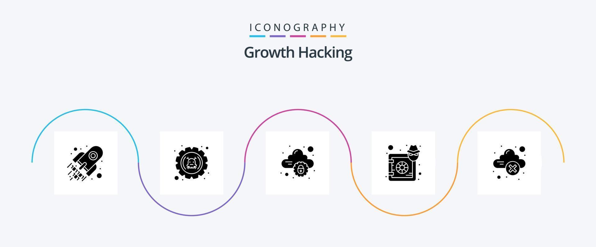 dataintrång glyf 5 ikon packa Inklusive låsa. hacker. inställningar. deposition. internet vektor