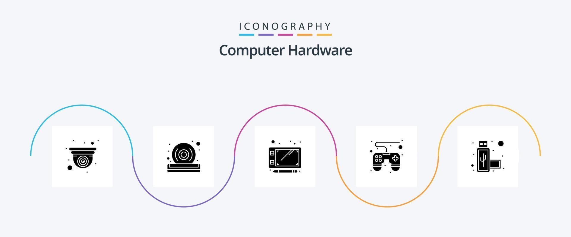 Symbolpaket für Computerhardware Glyphe 5 einschließlich . Hafen. Stift. Verbindung. Gamepad vektor