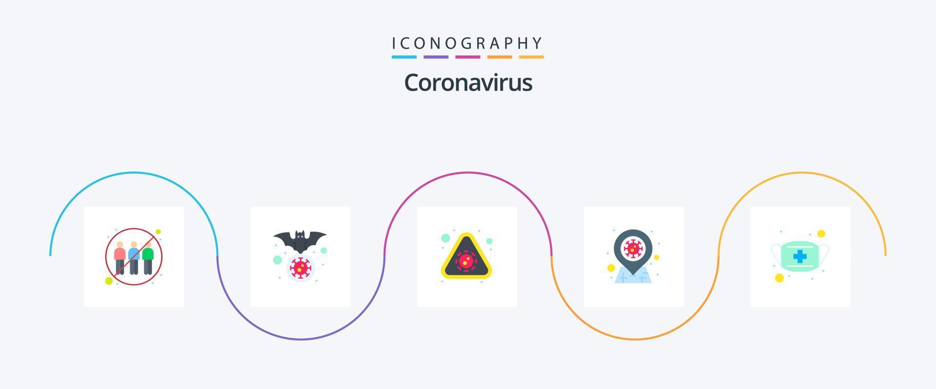 Coronavirus Flat 5 Icon Pack inklusive lu. Covid-Infektionsort. Grippe. Coronavirus. Virus vektor