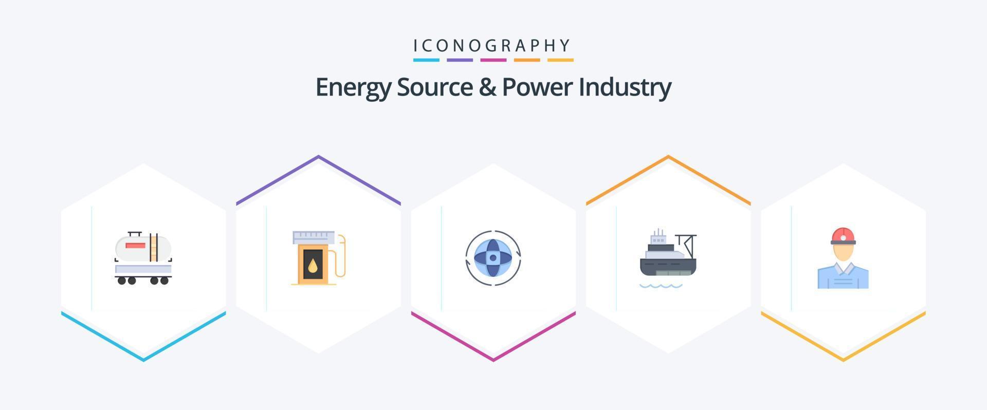 energi källa och kraft industri 25 platt ikon packa Inklusive konstruktion. frakt. klot. båt. ansluta vektor
