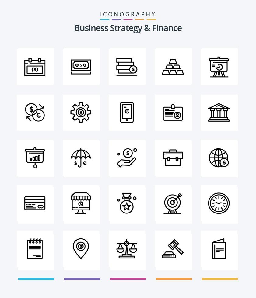 kreative Geschäftsstrategie und Finanzen 25-Gliederungs-Icon-Paket wie . Dollar . Geld . Stapel . vektor