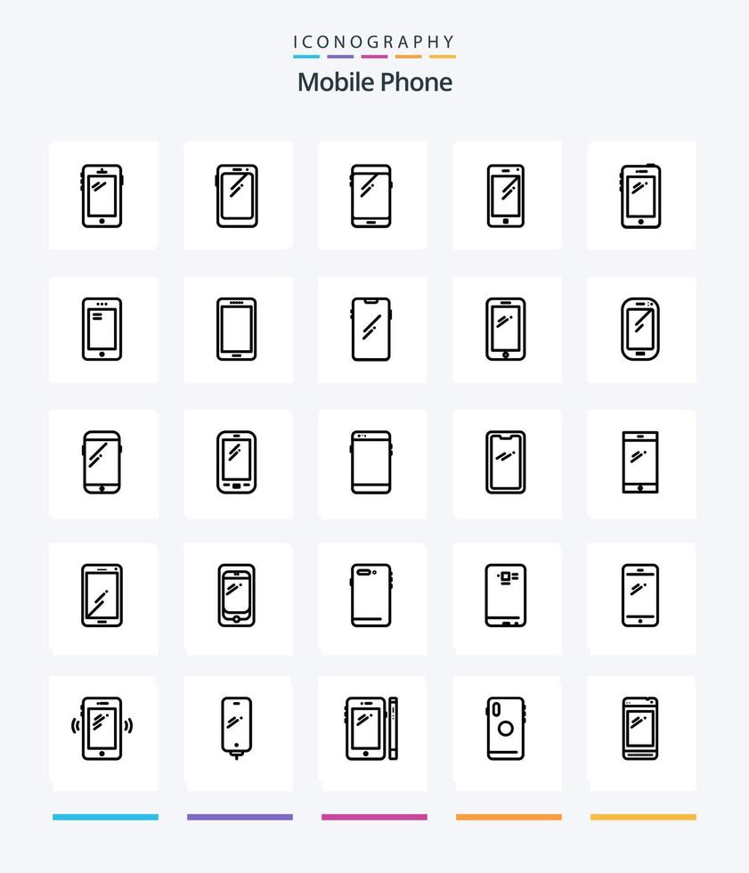 kreatives Handy 25 Gliederungs-Icon-Pack wie Handy. Telefon. zurück. Iphone. Handy, Mobiltelefon vektor