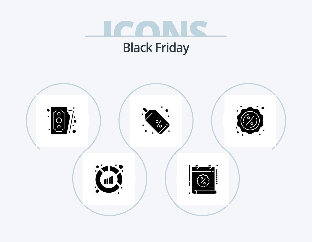 Schwarzer Freitag Glyph Icon Pack 5 Icon Design. Prozent. Schild. Verkauf. Einkaufen. Einkaufen vektor