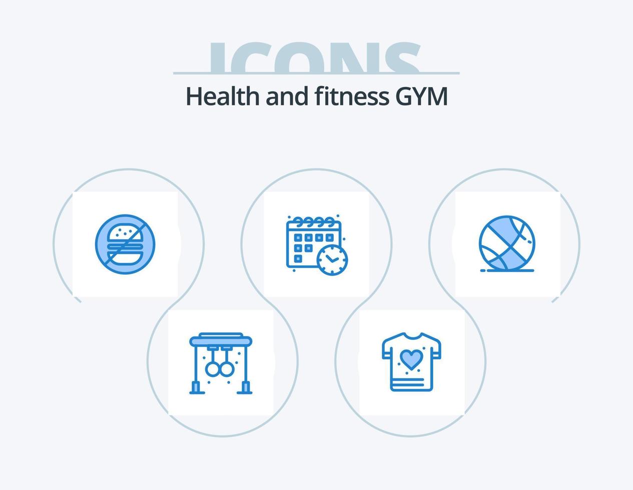 Gym blå ikon packa 5 ikon design. . Gym. äta. sport. datum vektor