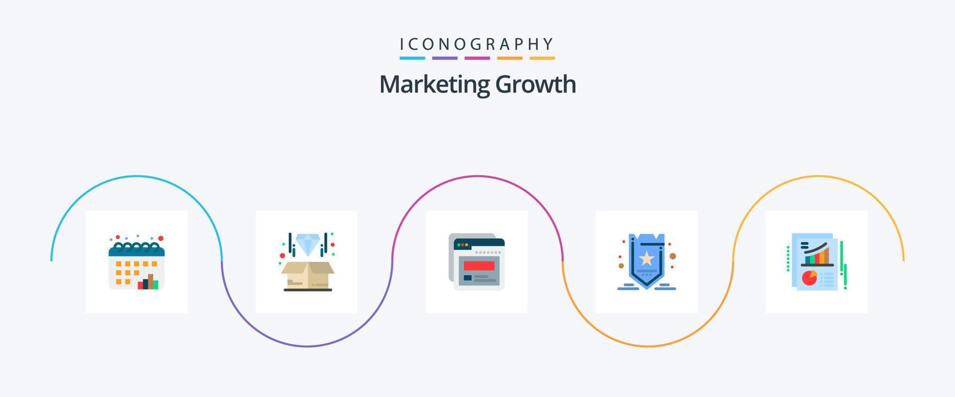 Marketing Growth Flat 5 Icon Pack inklusive Dokument. Schild. Buchseite. seo. Marketing vektor