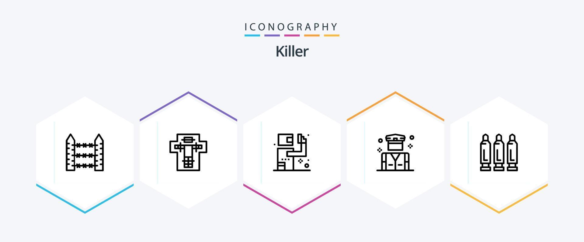 Killer 25 Line Icon Pack inklusive Sicherheit. Menschen. elektrisch. Geschäft. töten vektor