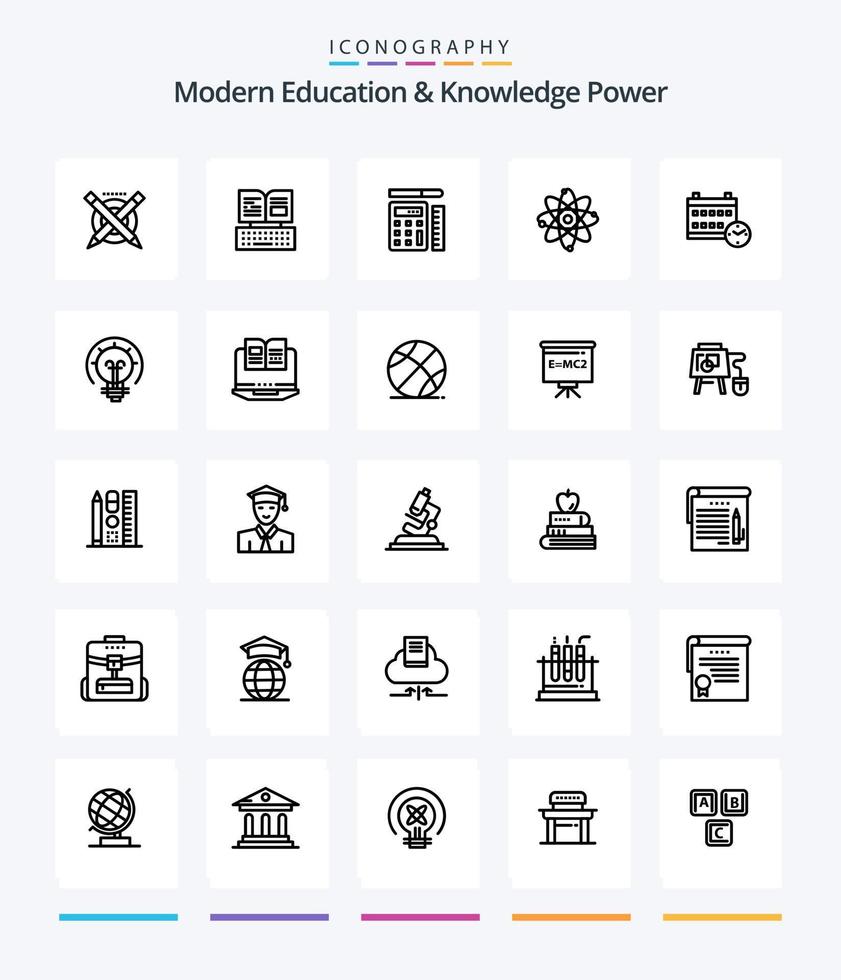 kreativ modern utbildning och kunskap kraft 25 översikt ikon packa sådan som dag. laboratorium. penna. molekyl. atom vektor