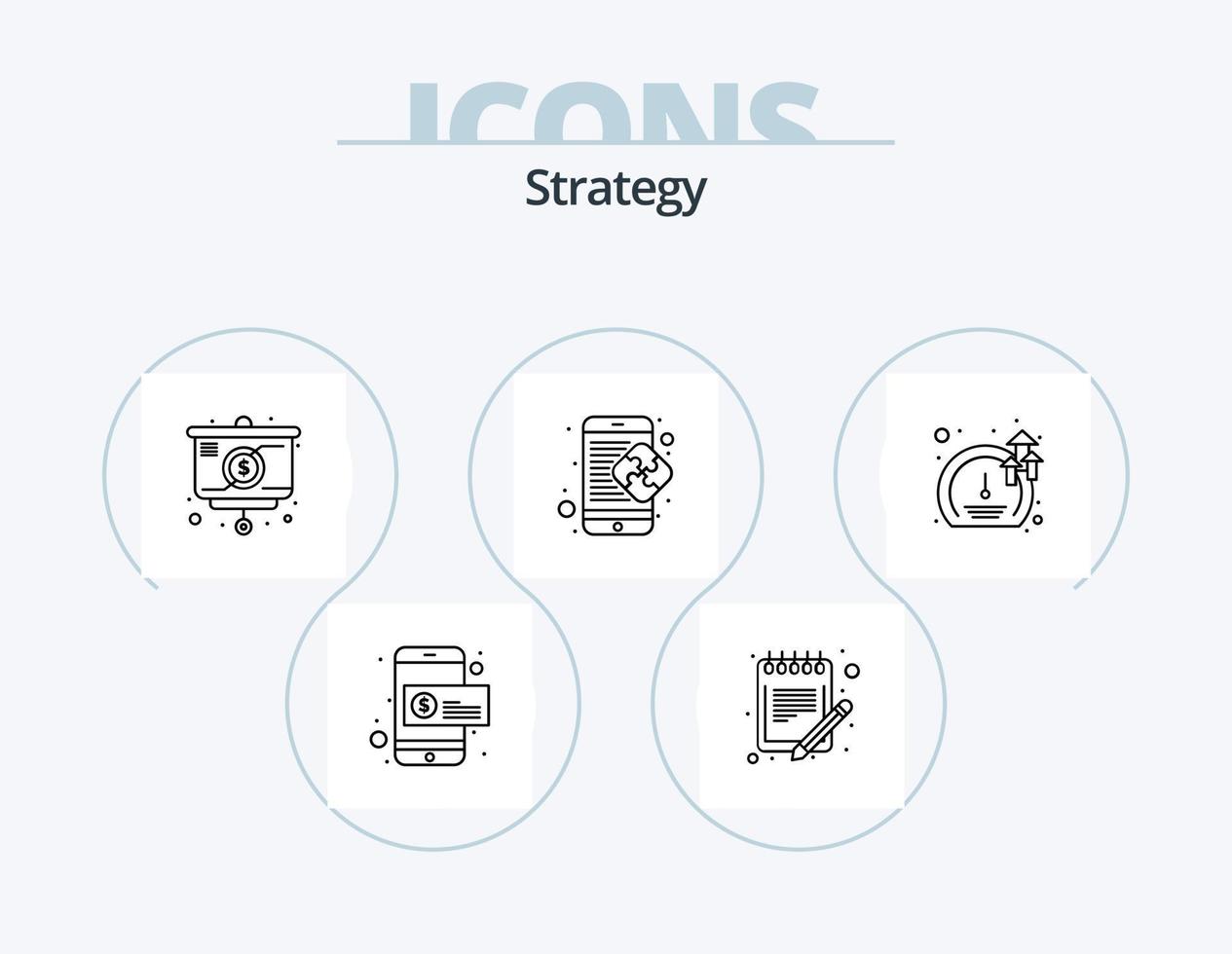 strategi linje ikon packa 5 ikon design. aning. ark. pengar. schema. beställa vektor