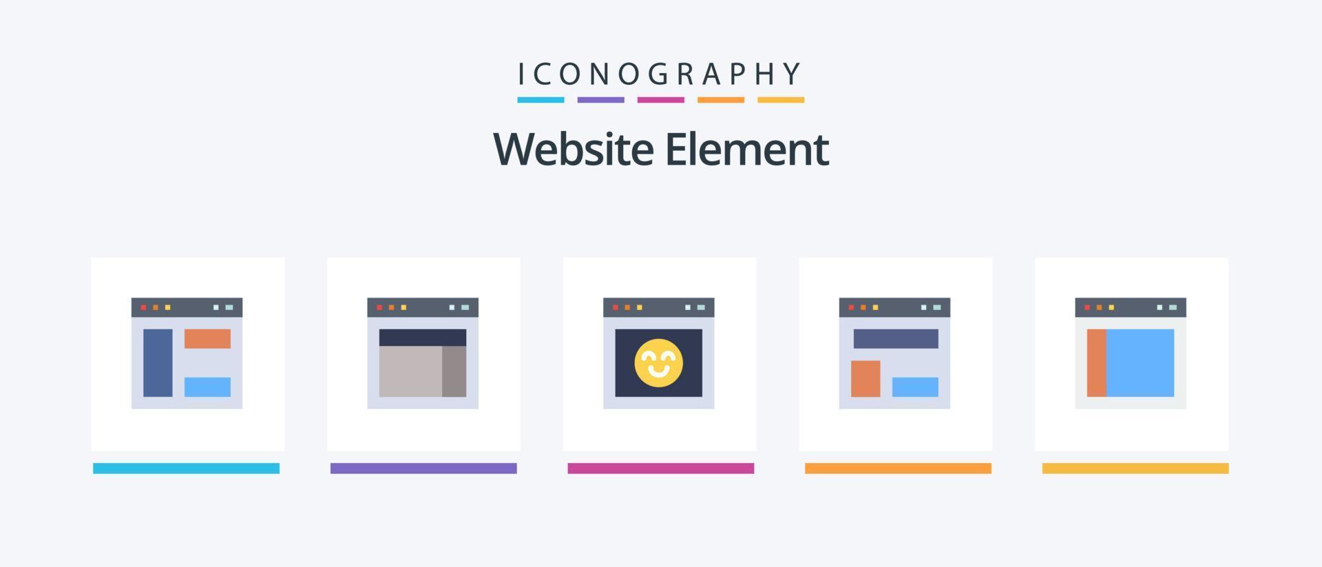 Website-Element Flat 5 Icon Pack inklusive Website-Layout. Web-Layout. Webseite. Layout. Webseite. kreatives Symboldesign vektor