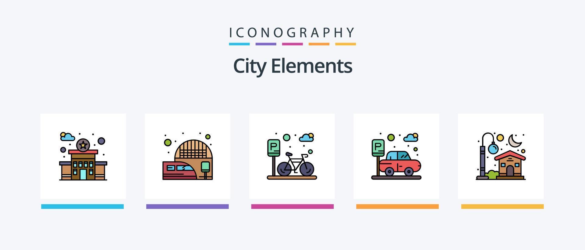 City Elements Line gefüllt 5 Icon Pack inklusive Show. Party. Gebäude. Nacht. Verein. kreatives Symboldesign vektor