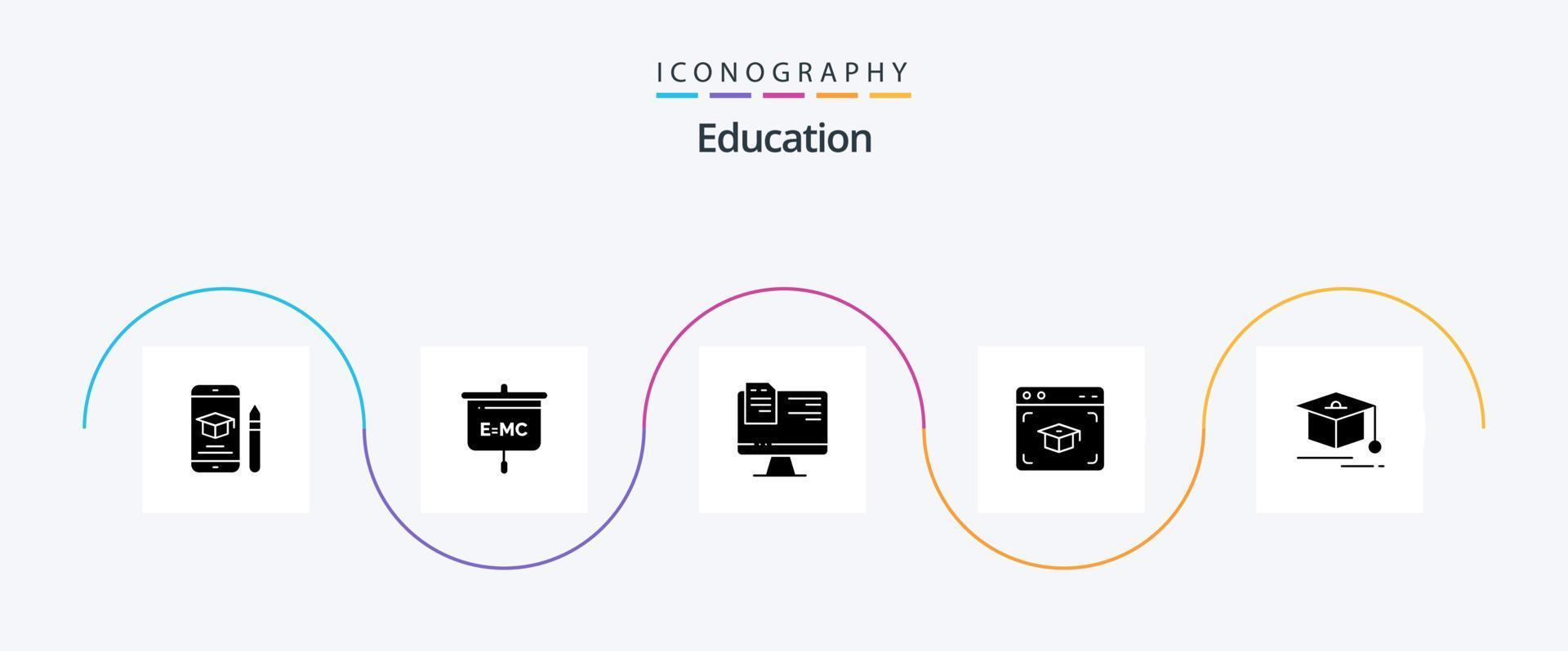 Bildung Glyphe 5 Icon Pack inklusive Kappe. Ausbildung. Schule. Deckel. online vektor