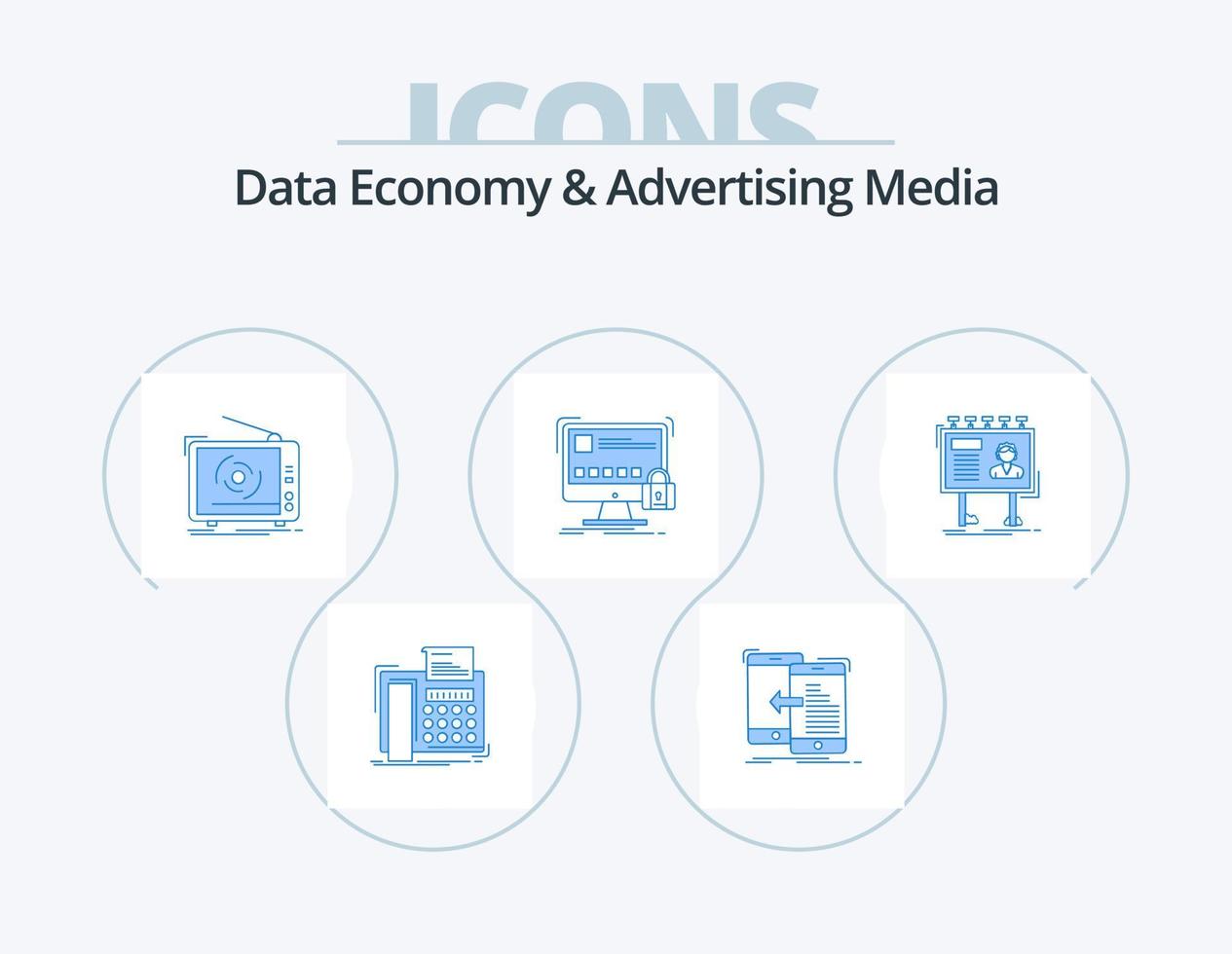 data ekonomi och reklam media blå ikon packa 5 ikon design. låsa. skydda. förvaltning. uppsättning. reklam vektor
