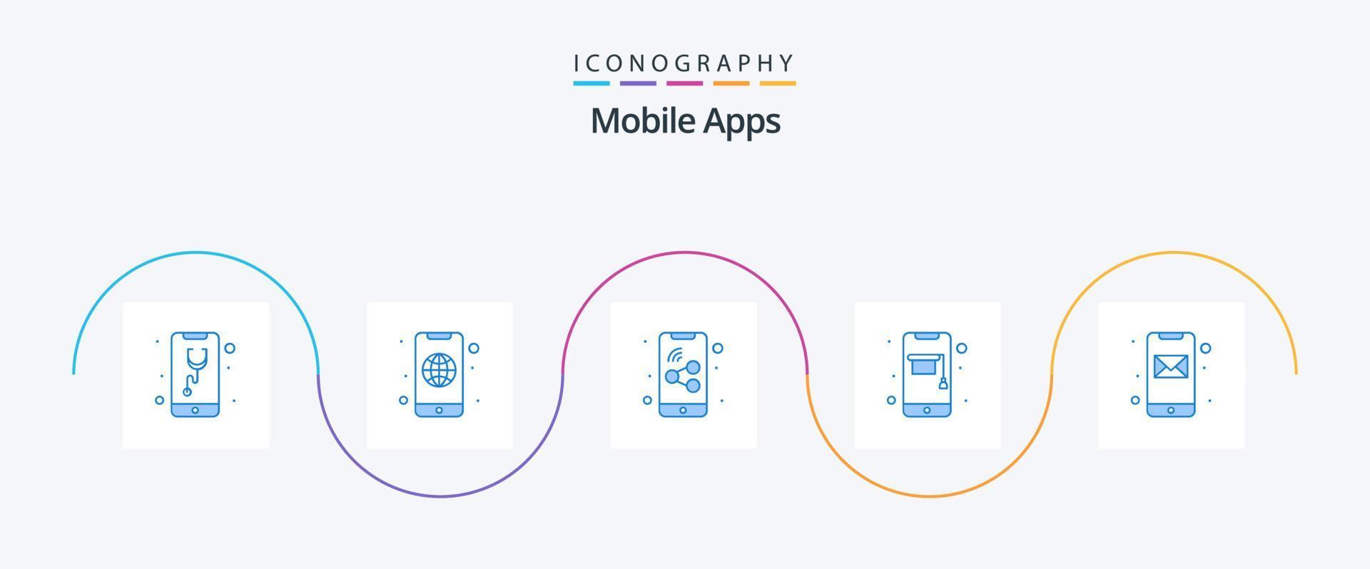 mobil appar blå 5 ikon packa Inklusive app. telefon. mobil. uppkopplad. utbildning vektor