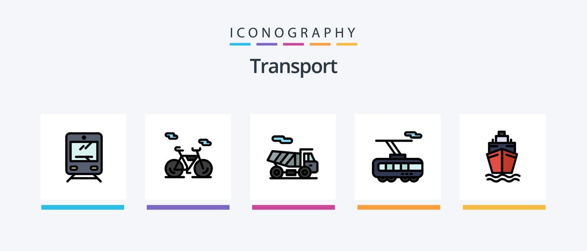 transport linje fylld 5 ikon packa Inklusive skola. transport. tåg. spårväg. kortege. kreativ ikoner design vektor