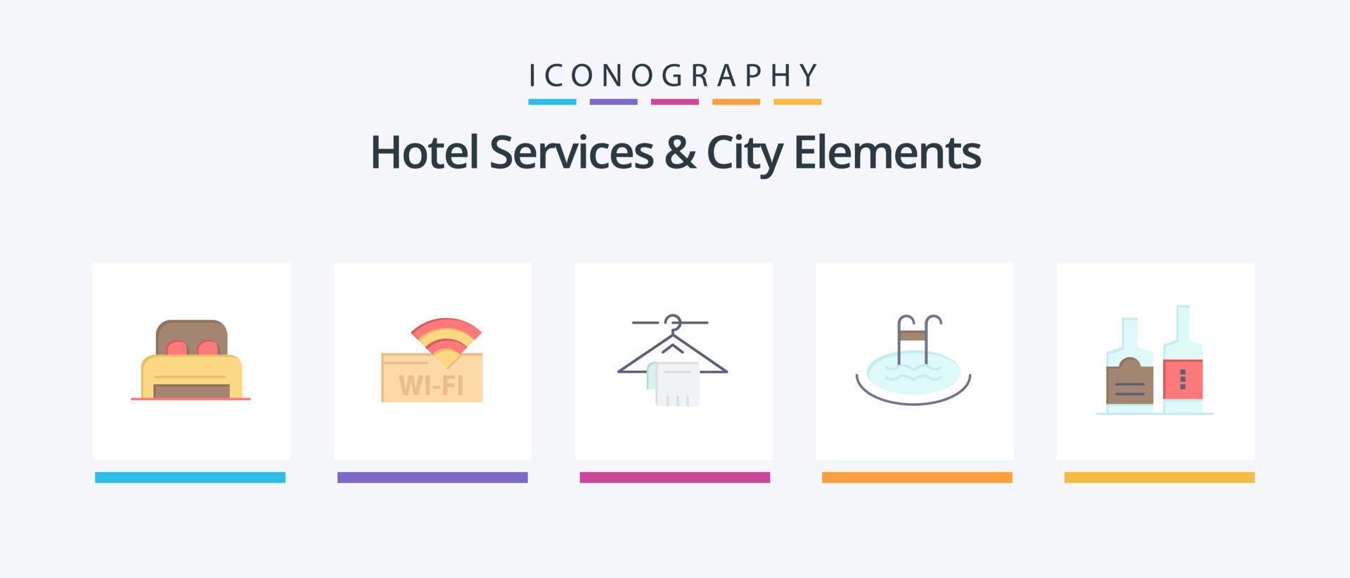 hotelservices und city elements flat 5 icon pack inklusive getränk. Service. Aufhänger. Baden. Hotel. kreatives Symboldesign vektor