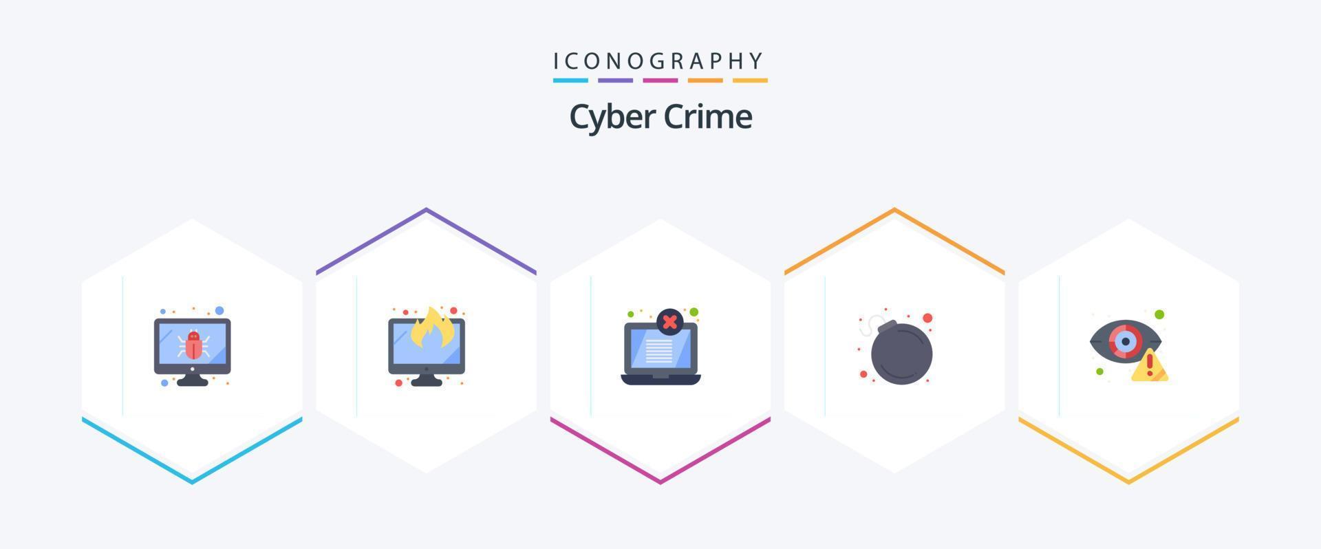 Cyber Crime 25 Flat Icon Pack inklusive Detektor. Verbrechen. Anzeige. Achtung. Alarm vektor