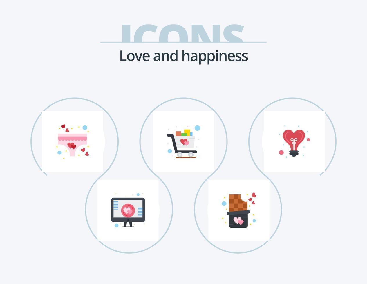 Liebe flach Icon Pack 5 Icon Design. Licht. Birne. Liebe. Wagen. Liebe vektor