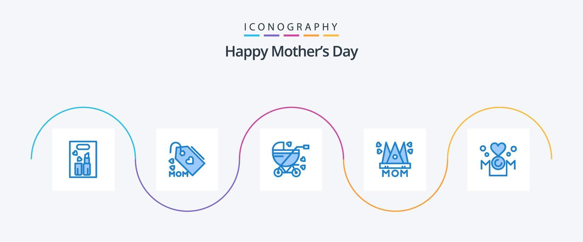 Happy Mothers Day Blue 5 Icon Pack inklusive Mama. Mutter. Kinderwagen. Mutter. Hut vektor