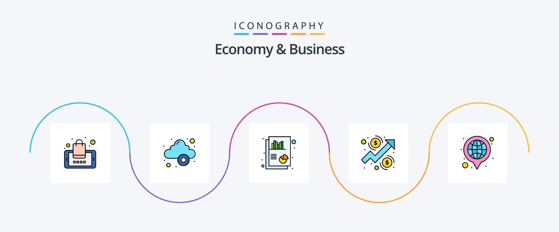 Economy- und Business-Line-Flat-5-Icon-Pack, einschließlich Global. Geld. Diagramm. Wachstum. Analyse vektor
