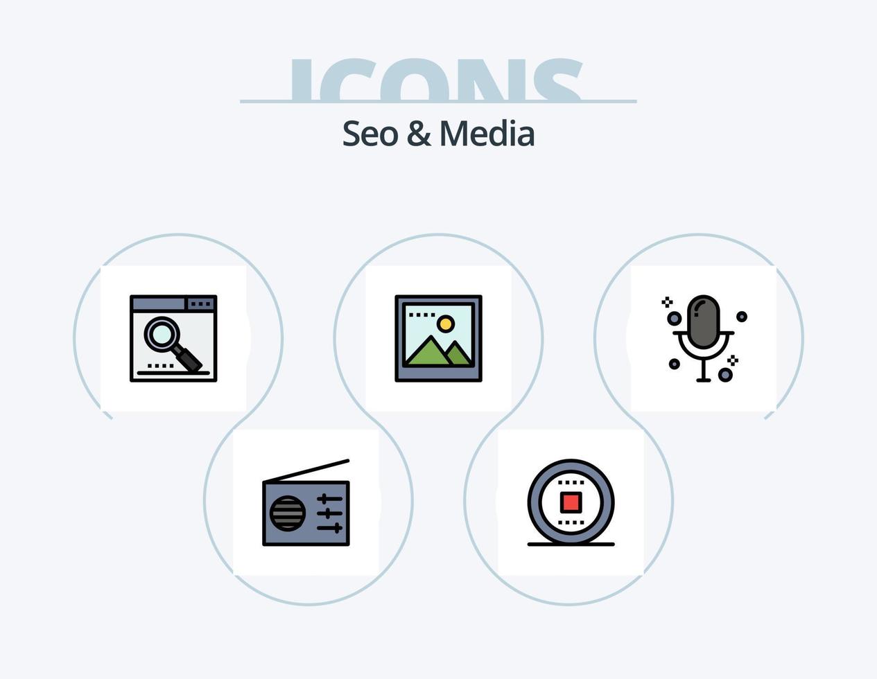 SEO und Media Line gefüllt Icon Pack 5 Icon Design. Optimierung. Motor. Medien. Signal. Medien vektor