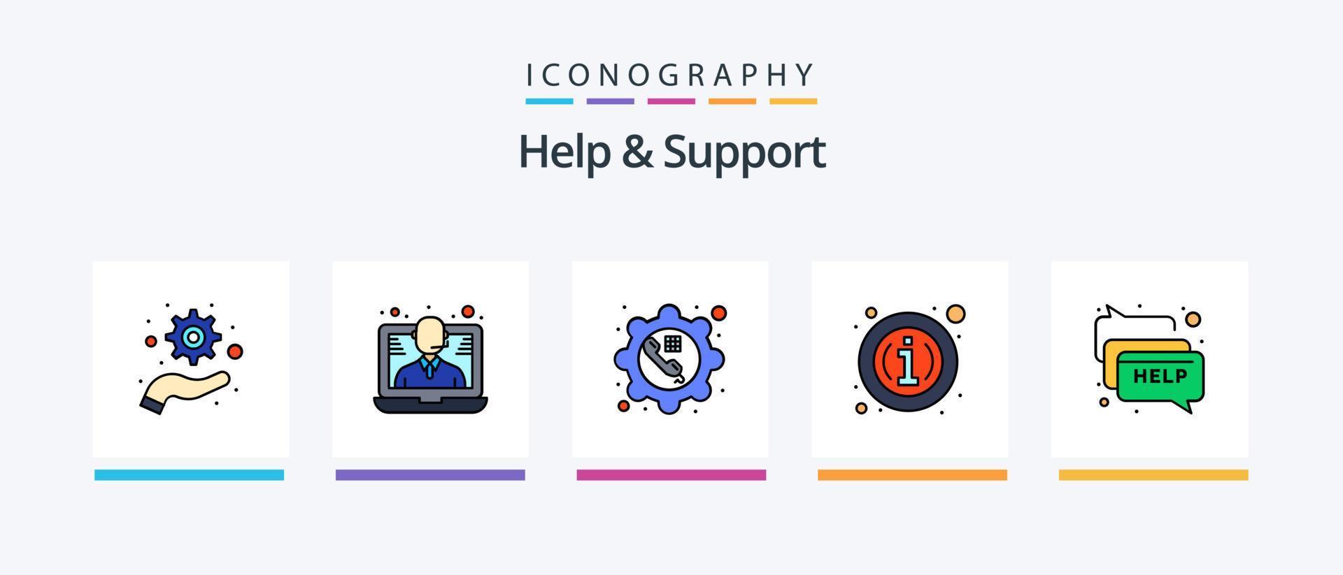 hjälp och Stöd linje fylld 5 ikon packa Inklusive hjälp. uppdatering. hörlurar. systemet. redskap. kreativ ikoner design vektor