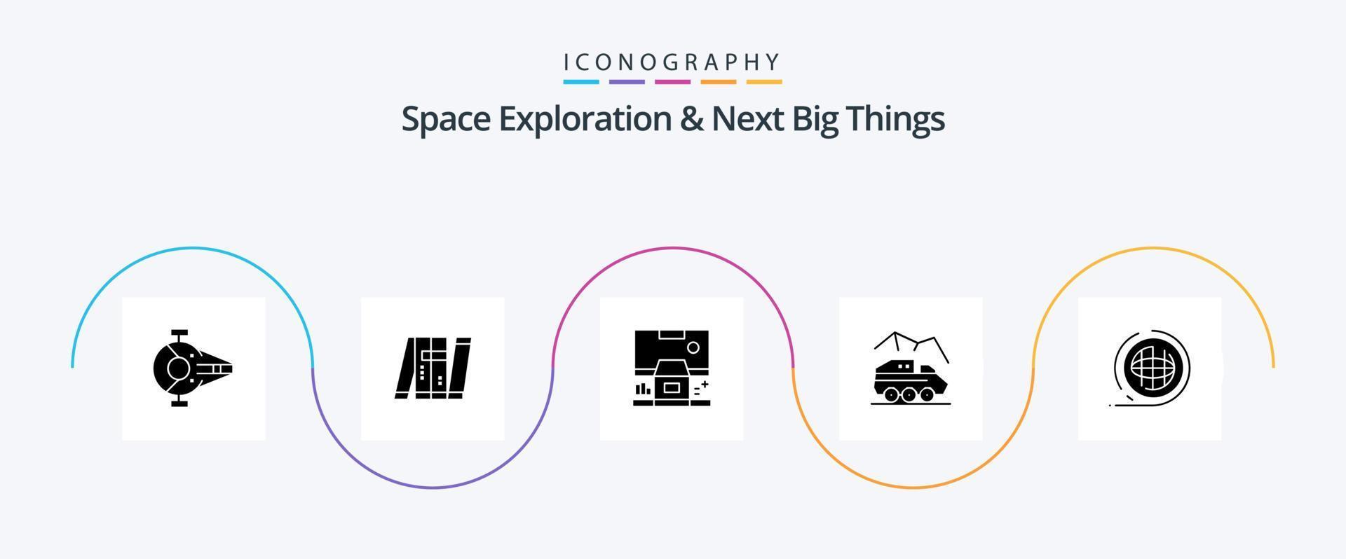 Weltraumforschung und nächste große Dinge Glyph 5 Icon Pack inklusive Rover. Erkundung. intelligent. Zimmer. Kontrolle vektor
