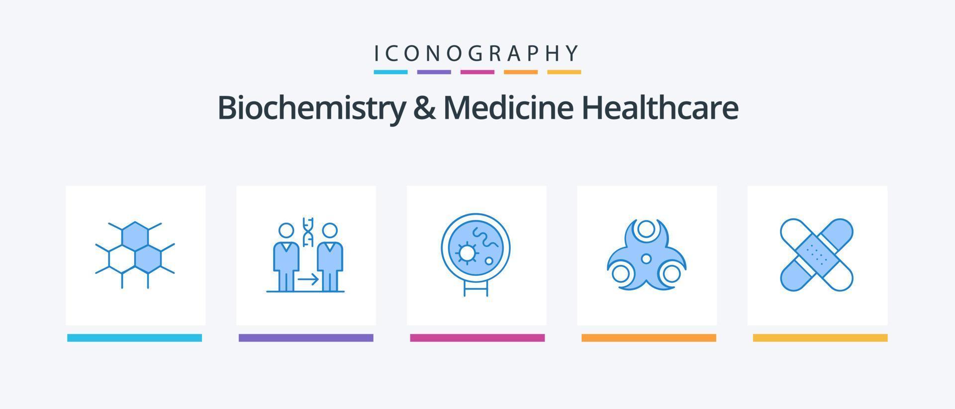 Biochemie und Medizin Healthcare Blue 5 Icon Pack inklusive Hilfsmittel. medizinisch. Gesundheit. biologisch. suchen. kreatives Symboldesign vektor