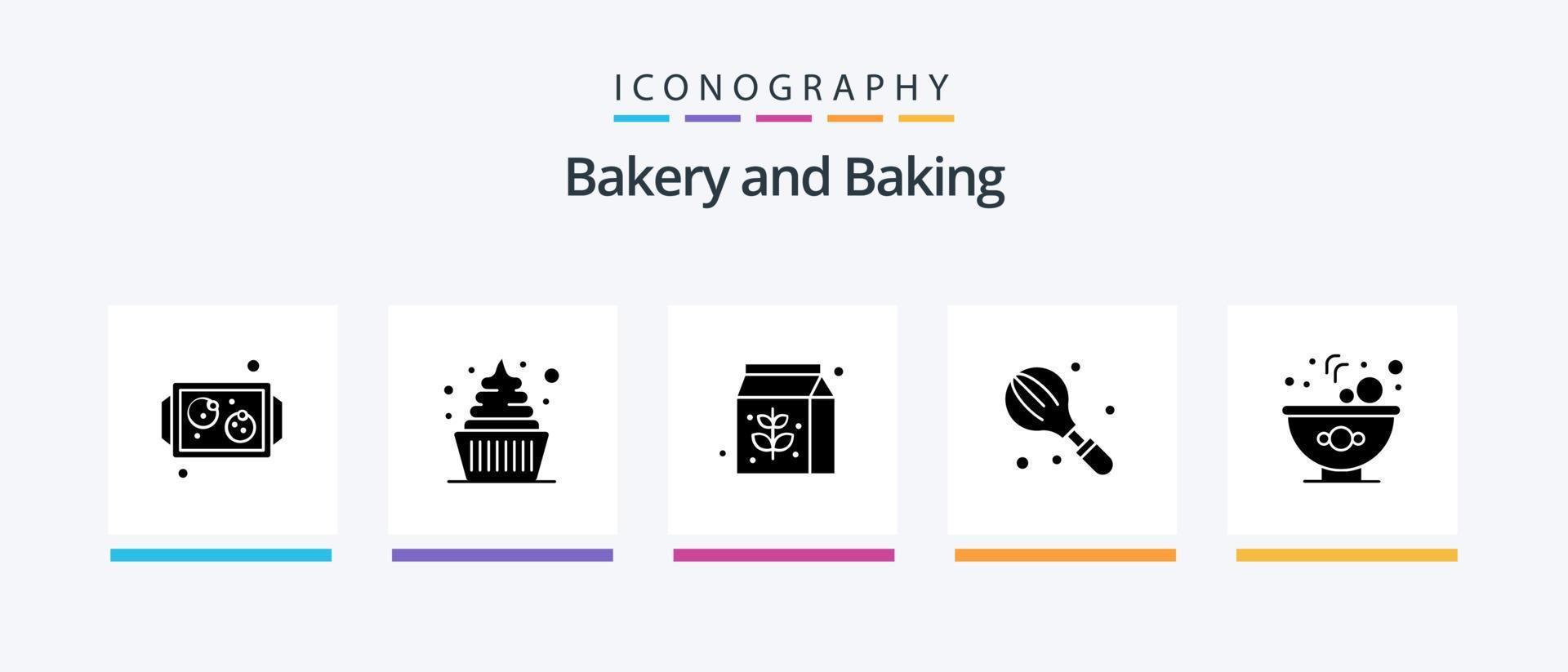 bakning glyf 5 ikon packa Inklusive mat. mixer. mat. kök. matlagning. kreativ ikoner design vektor