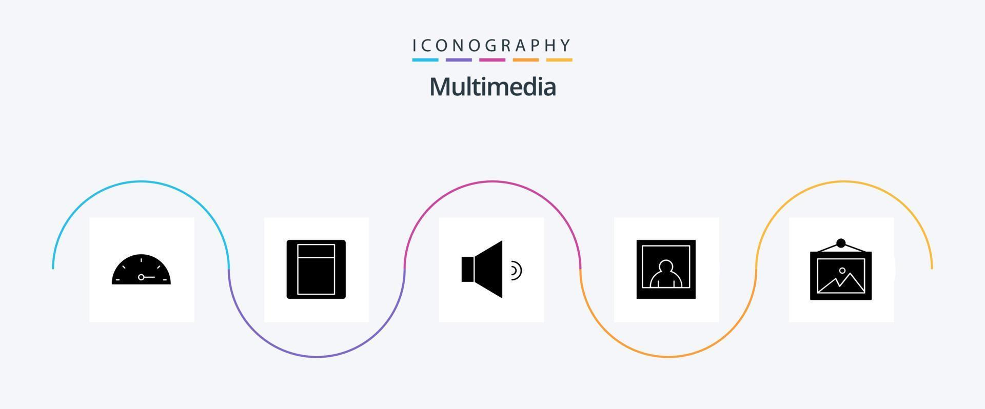 Multimedia Glyph 5 Icon Pack inklusive . Volumen. Bild vektor