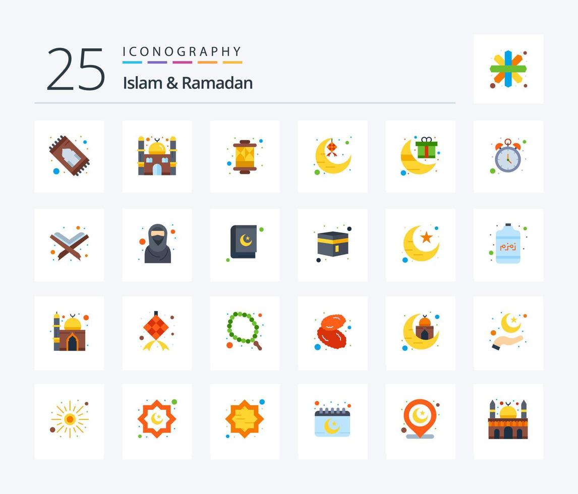 islam och ramadan 25 platt Färg ikon packa Inklusive gåva. band. kultur. måne. dekoration vektor
