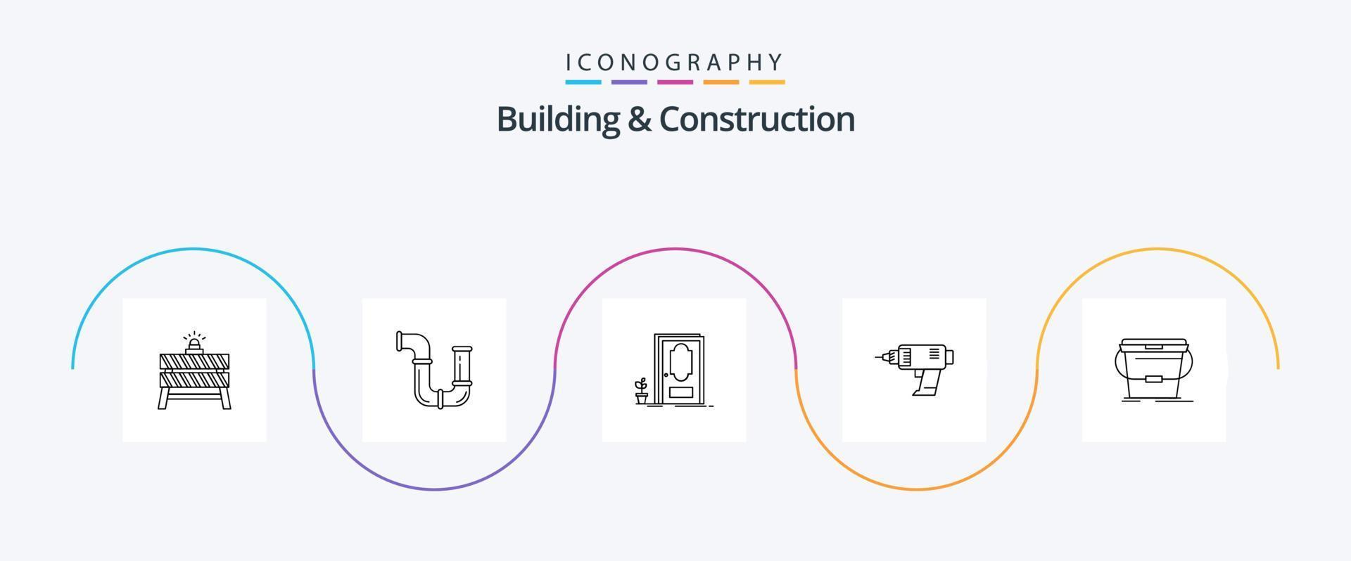 byggnad och konstruktion linje 5 ikon packa Inklusive sladdlös. kraft. verktyg. borra. trä vektor