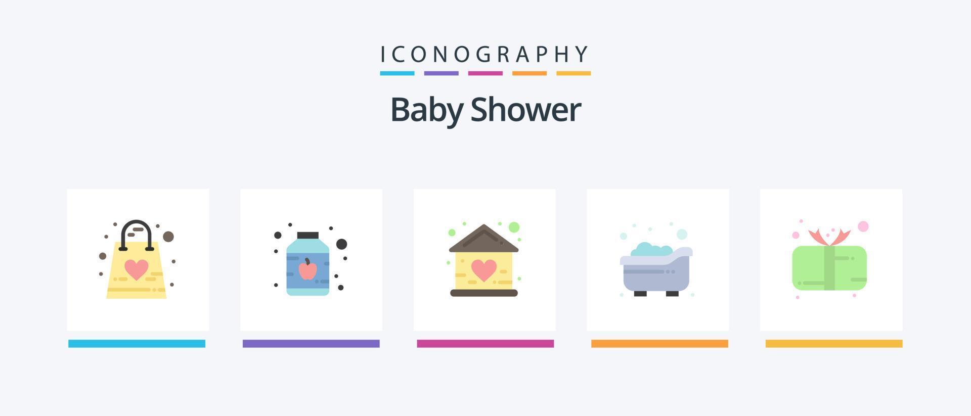 Babyparty Flat 5 Icon Pack inklusive Geschenk. Kind. Baby. Bad. Haus. kreatives Symboldesign vektor