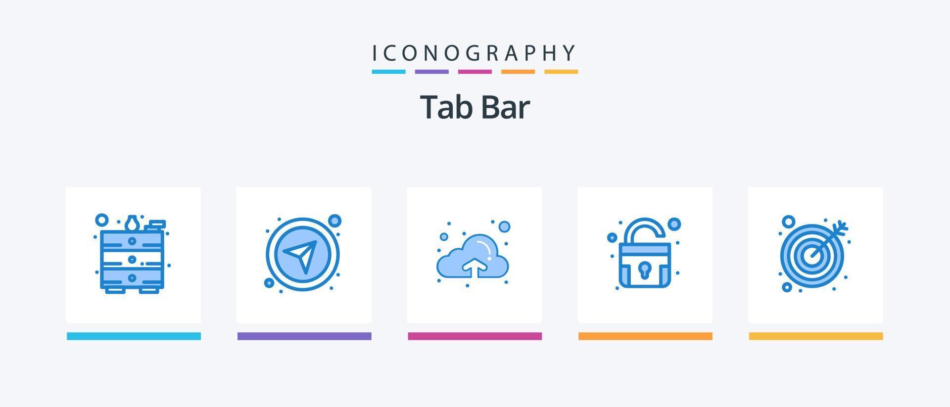 Tab-Leiste blau 5 Icon Pack inklusive . Ziel. hoch. Ziel. Freischalten. kreatives Symboldesign vektor