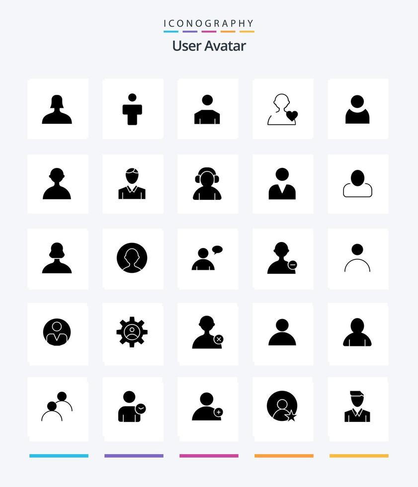 kreativer Benutzer 25 Glyph solid black Icon Pack wie Avatar. Mann. Liebe. menschlich. Basic vektor